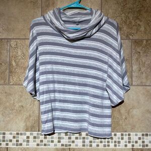 Lou & Grey Women's Cowl Neck Striped Short Sleeve Pullover Sweater Gray XS